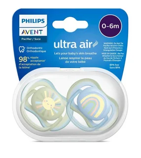 پستانک اونت اولترا ایر Philips Avent Ultra Air سایز ۰ تا ۶ ماه طرح خورشید و رنگینکمان ۲ عددی